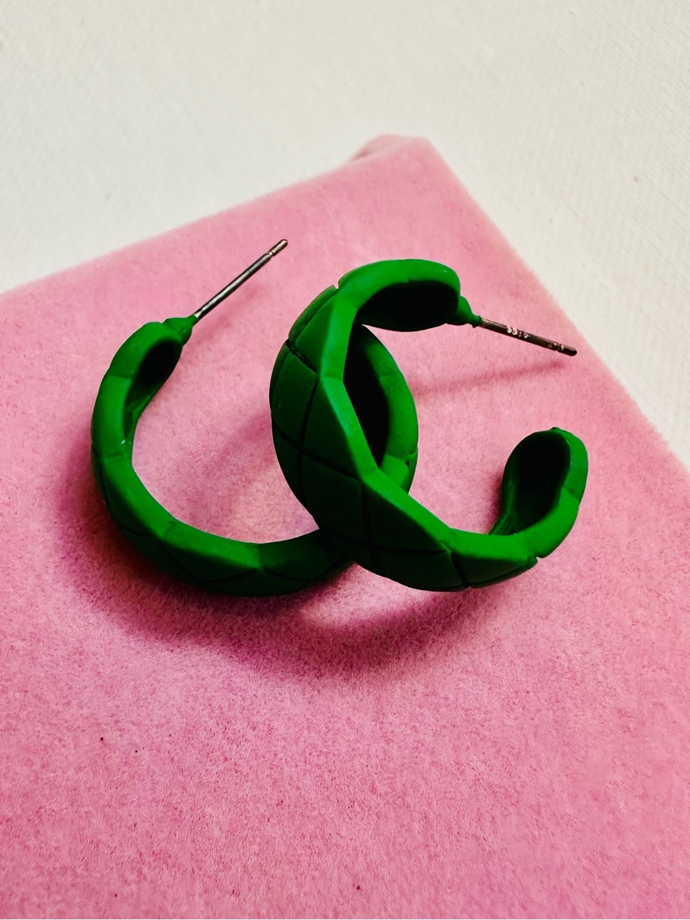 NWT Green Quilted Hoop Earrings